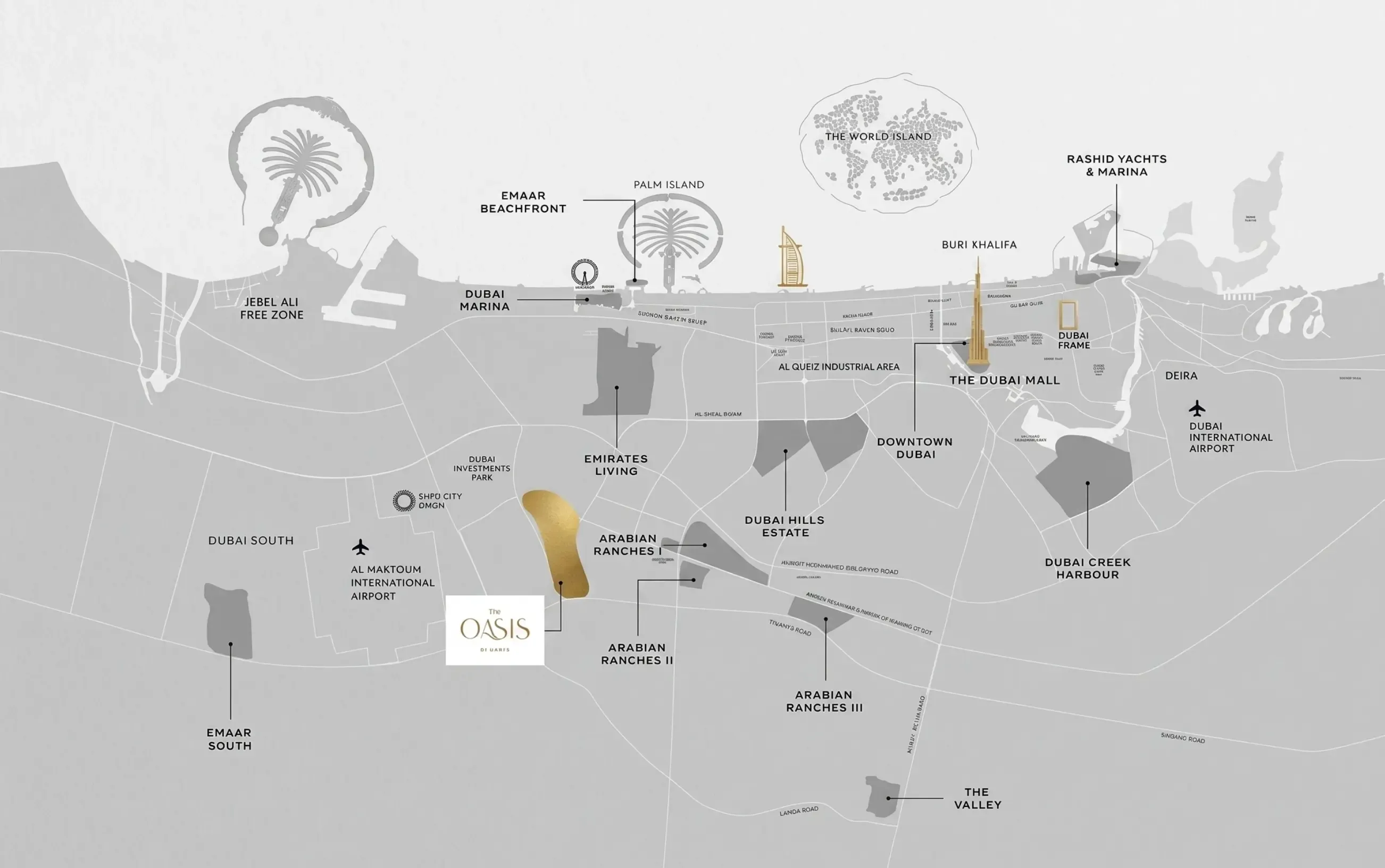 Location Map of The Oasis by Emaar in Dubai Land