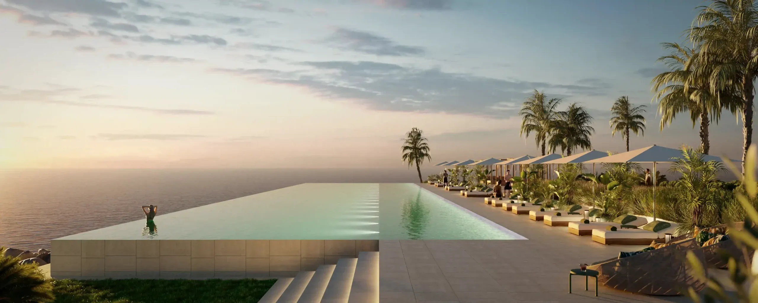 Infinity pool view of Bulgari Residences, Jumeirah Bay Island Dubai