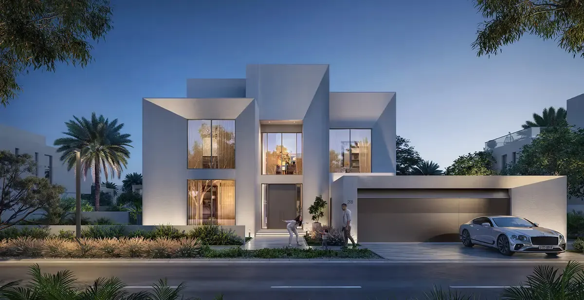 Contemporary villa exterior at The Oasis by Emaar, Dubai Land.
