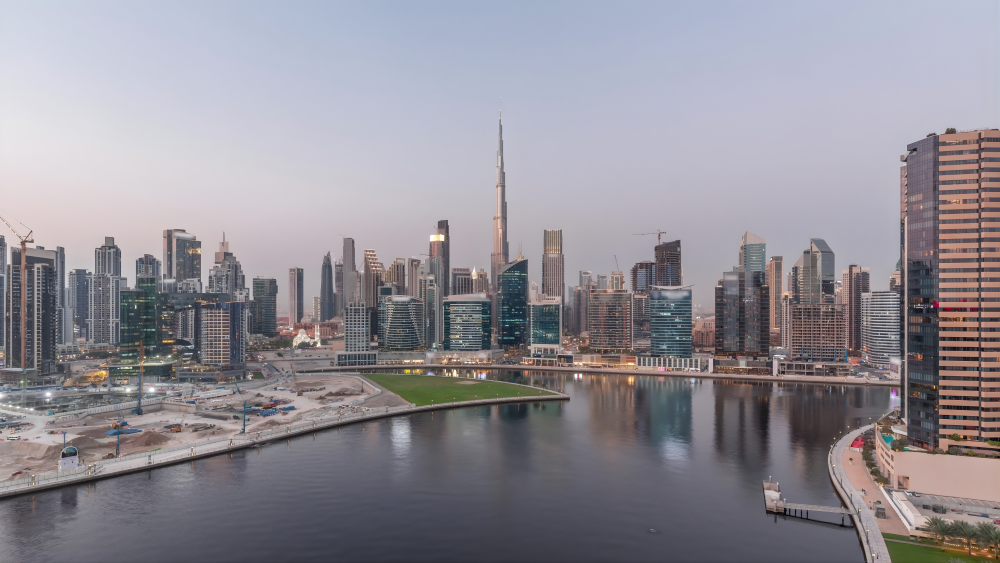 Business Bay Dubai waterfront at dusk