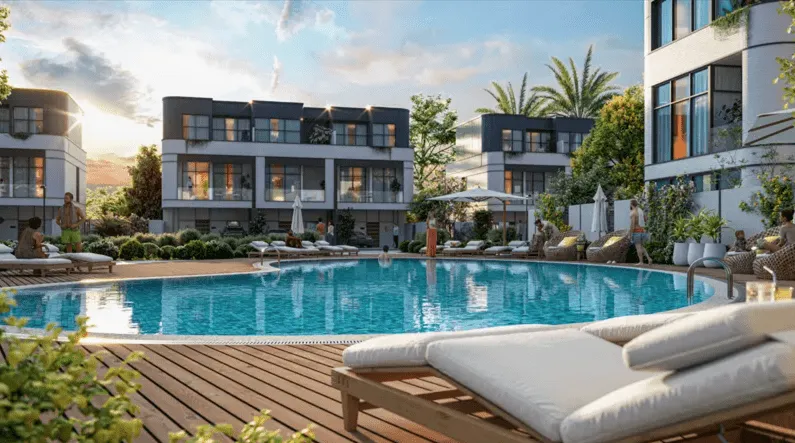 Resort-style pool surrounded by townhouses at Taormina Village