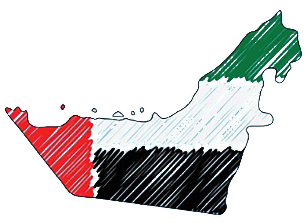 Sketch of the UAE map in the national flag colors